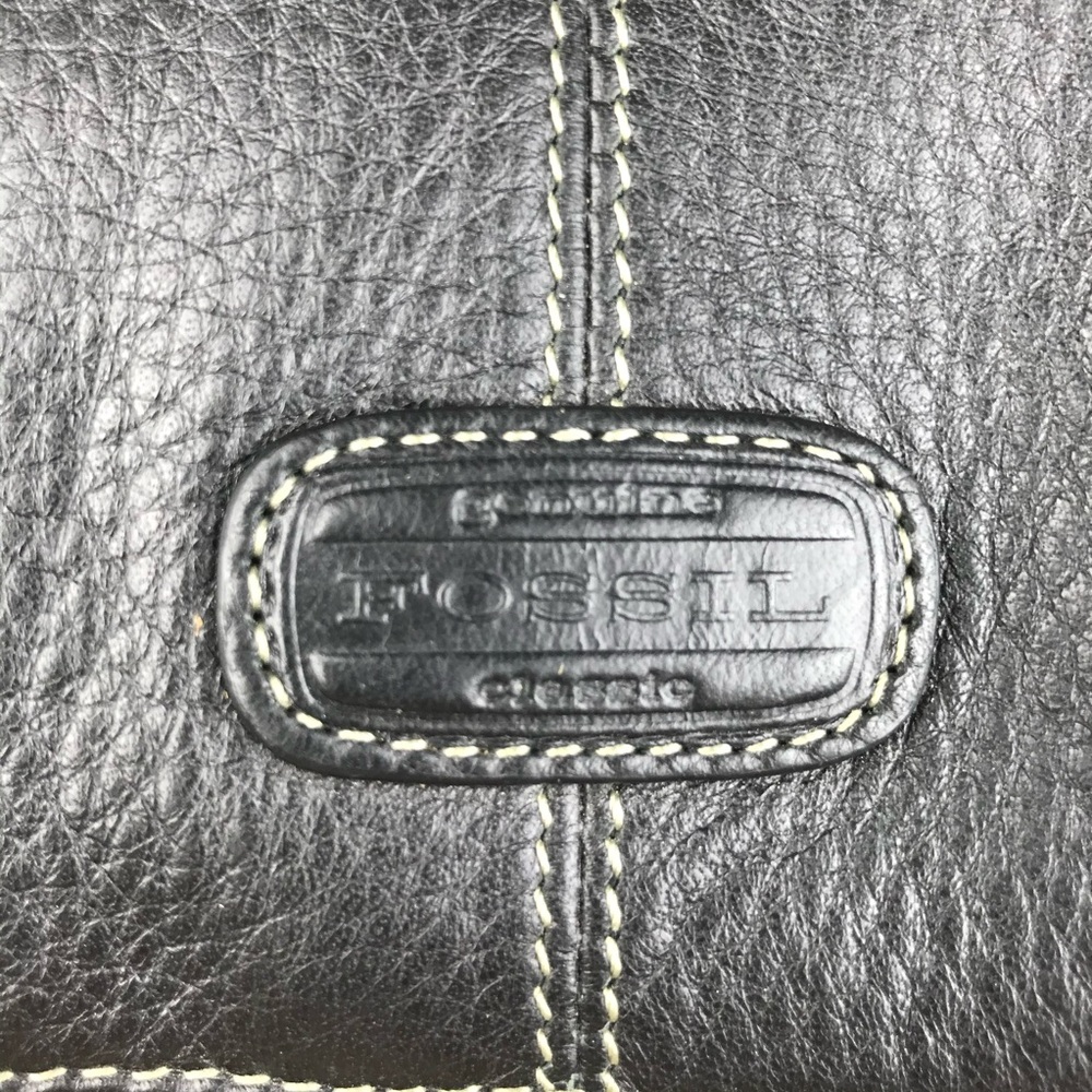 NWT : Fossil : black genuine leather classic ‘midway u zip’ utility bag handbag - Picture 6 of 10